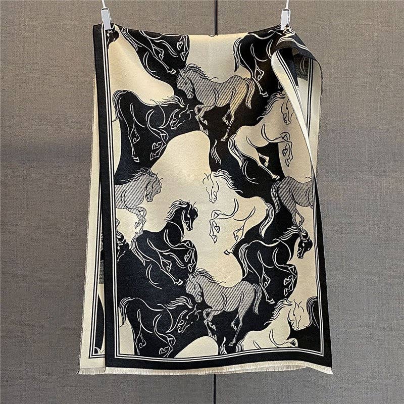Sheer Trend - Fashion Print Fringed Scarf: Brown