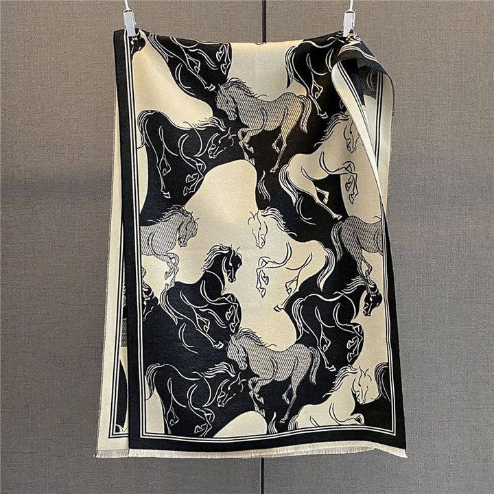 Sheer Trend - Fashion Print Fringed Scarf: Brown