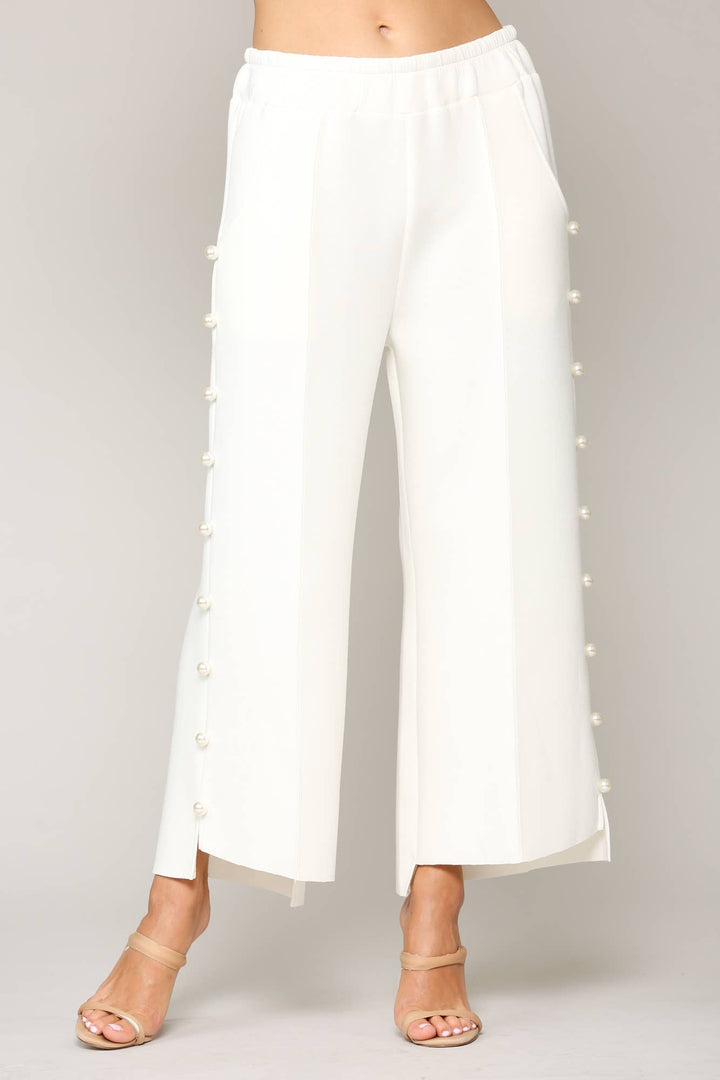 Farrah Scuba Pearl Long Pant: Black/ S