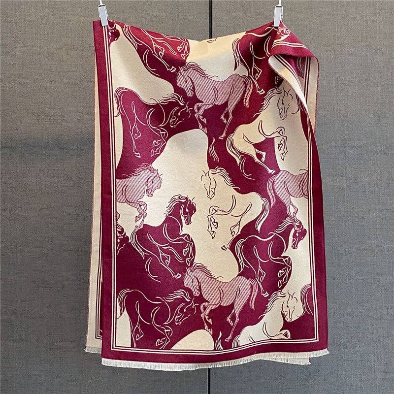 Sheer Trend - Fashion Print Fringed Scarf: Brown