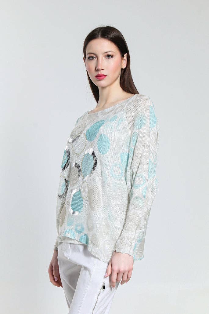 Bubbles Sweater (BLS424B): Aqua / Gold