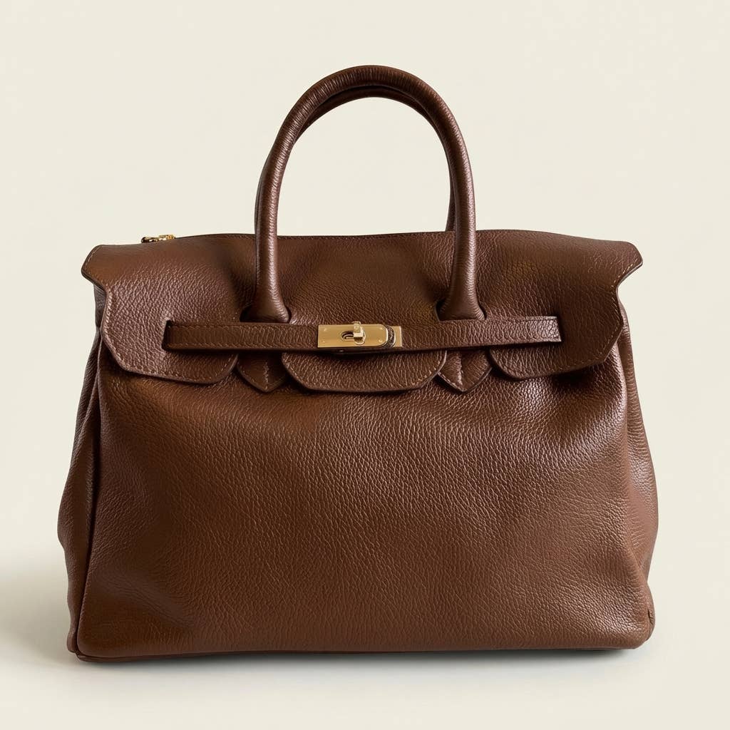 Maxi Bag Leather Made in Italy: Cognac