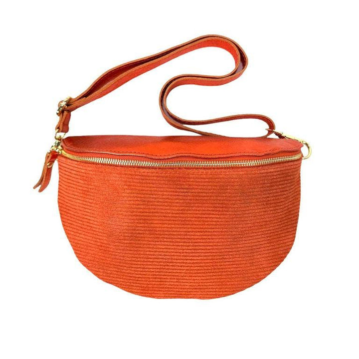 Large Suede and Leather Waist Bag: Olive Green