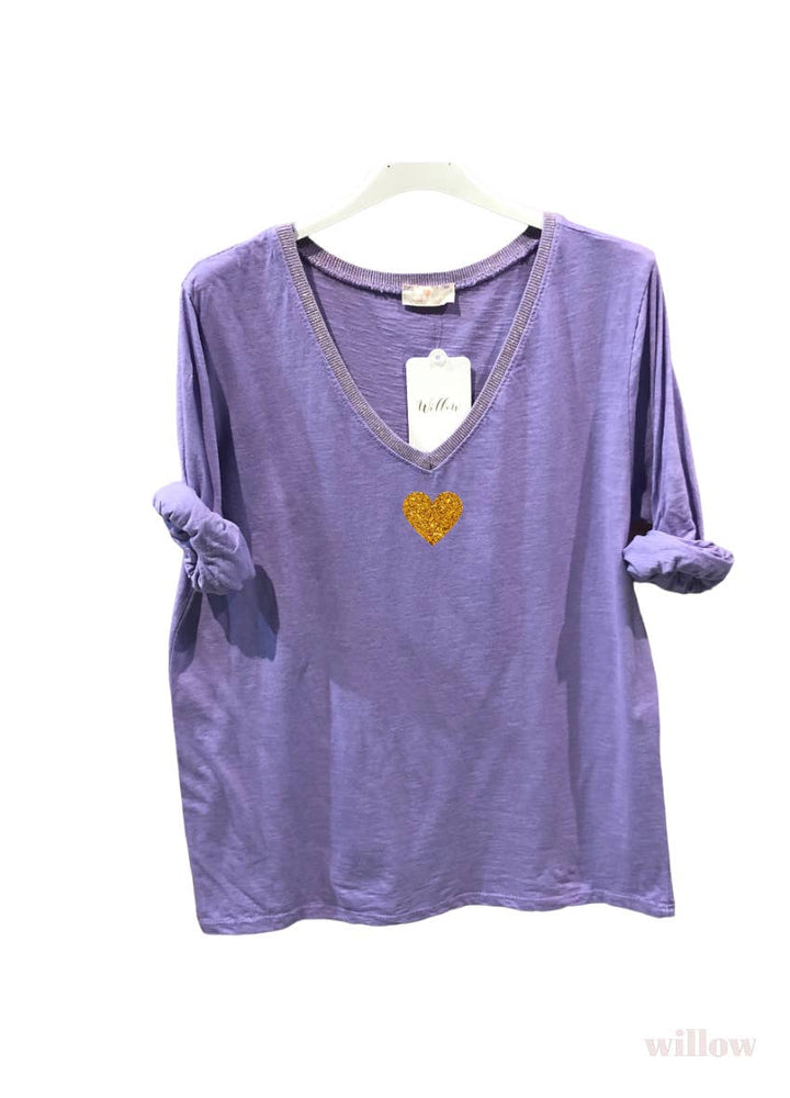 Gold heart long sleeve lurex collar top: Jeans