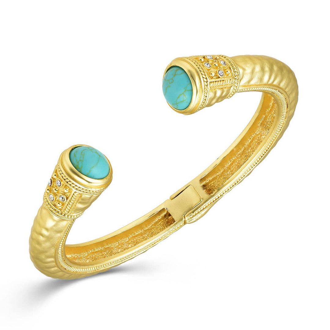 Gold Hammered Bangle: Emerald