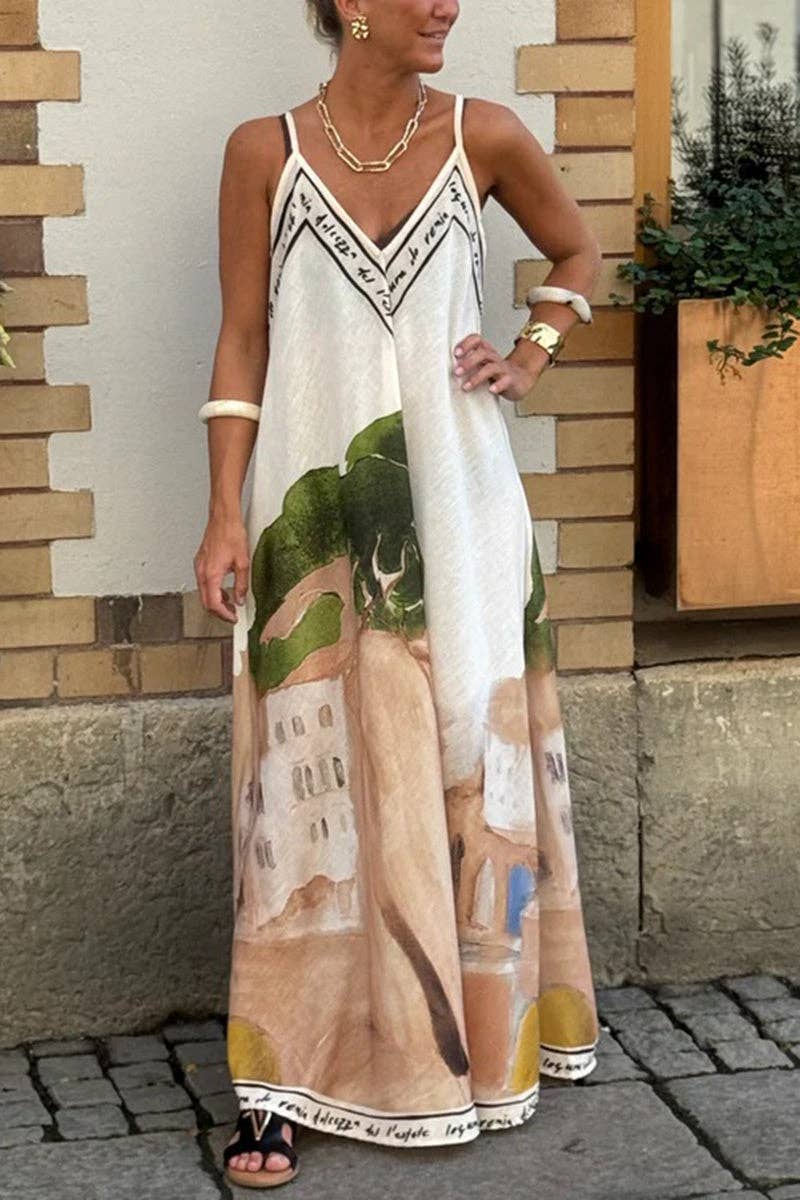 Print Maxi Dress: BLACK / L