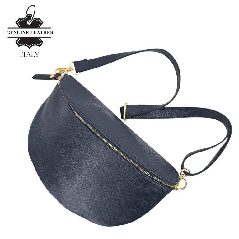 Large Italian Leather Waist Bag: Orange