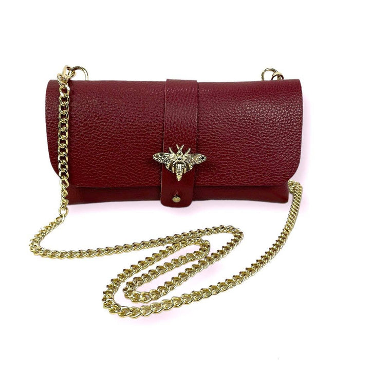Grain Leather Bag with Dragonfly Clasp: Coral