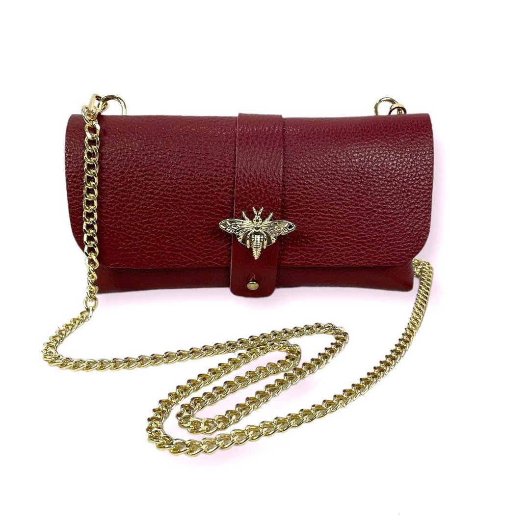 Grain Leather Bag with Dragonfly Clasp: Dark Taupe