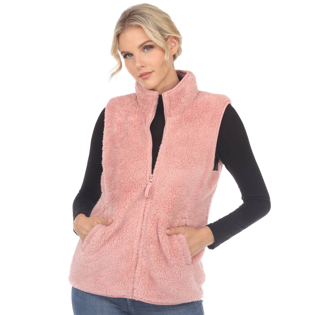 Zip up sherpa vest: Black / S