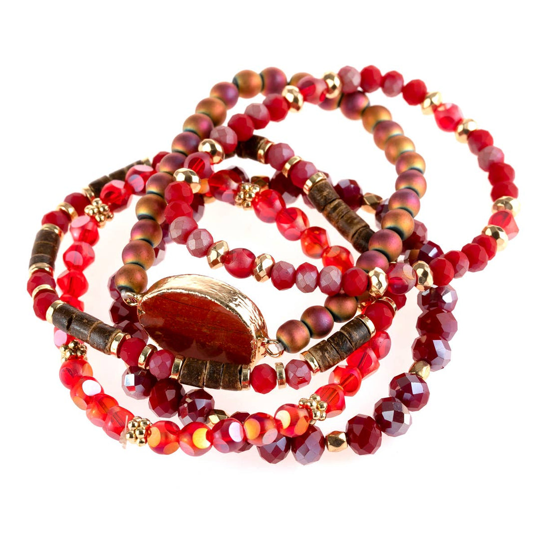 NATURAL STONE CHARM MIXED BRACELETS: BLACK