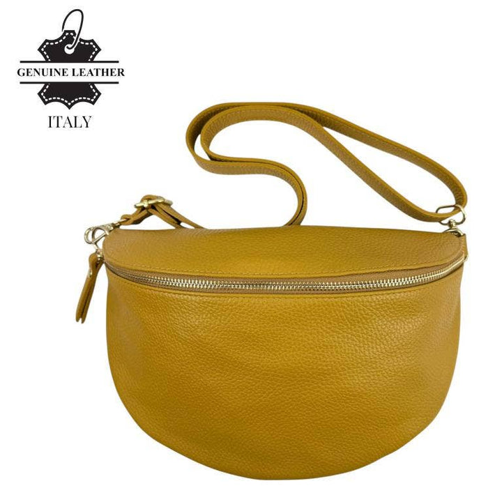 Large Italian Leather Waist Bag: Orange