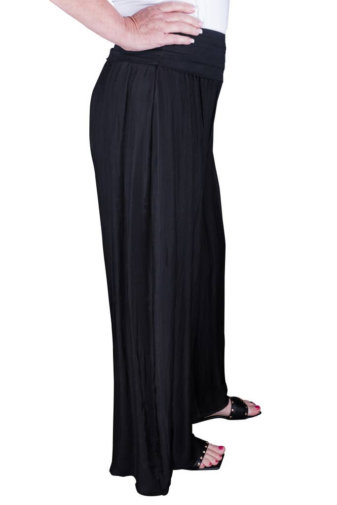 Foldover Waist Silk Pant (PL203):Black