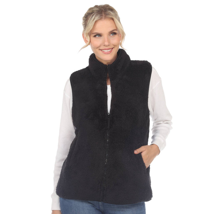 Zip up sherpa vest: Black / L