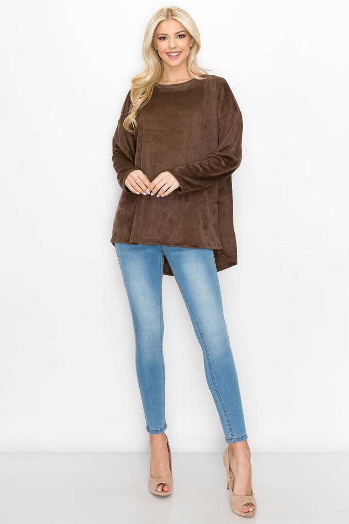 Adi Stretch Suede Top: UMBER / L / A5418