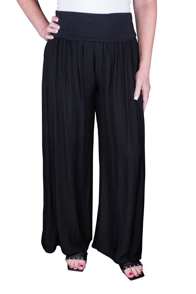 Foldover Waist Silk Pant (PL203):Navy
