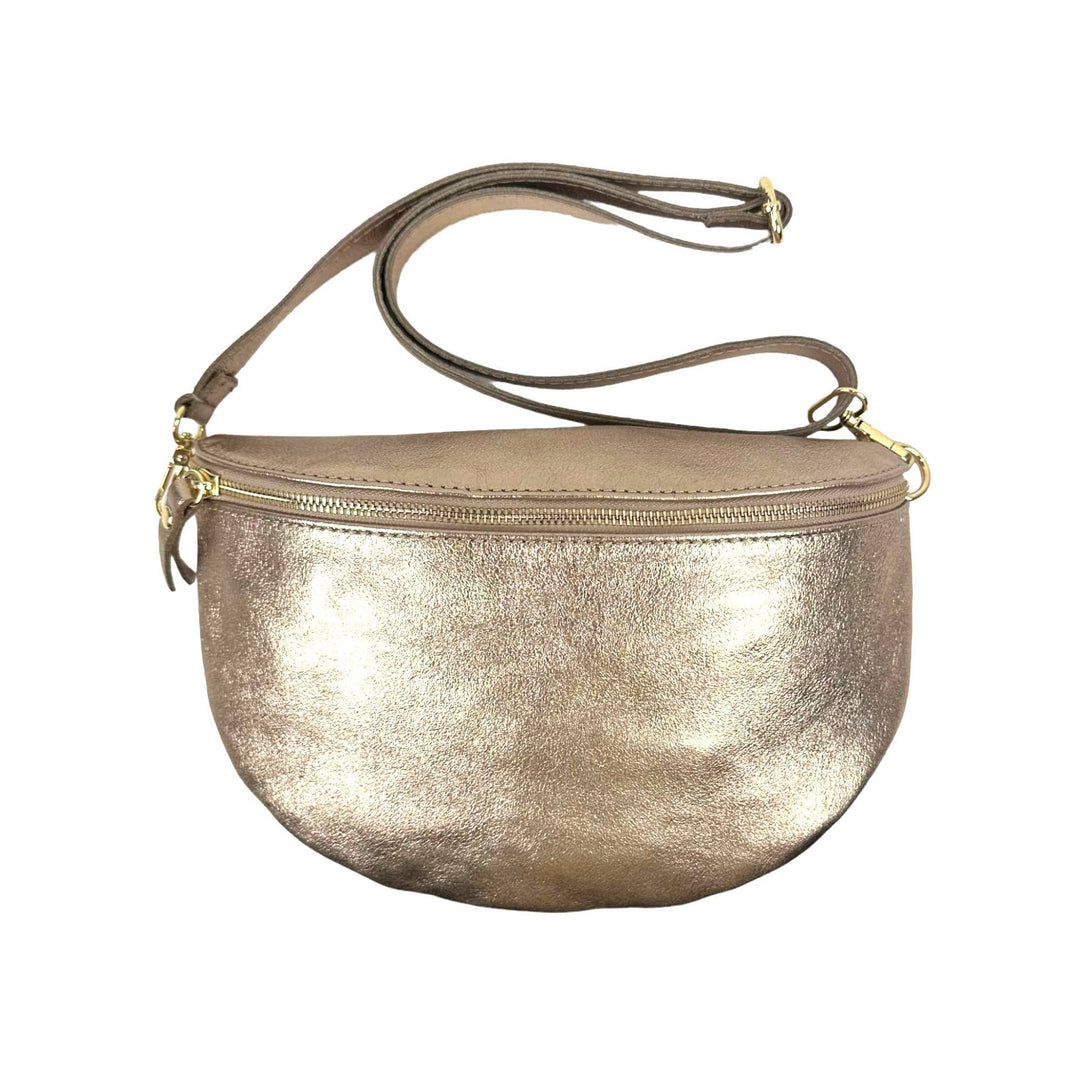 Metallic Italian Leather Waist Bag: Gold