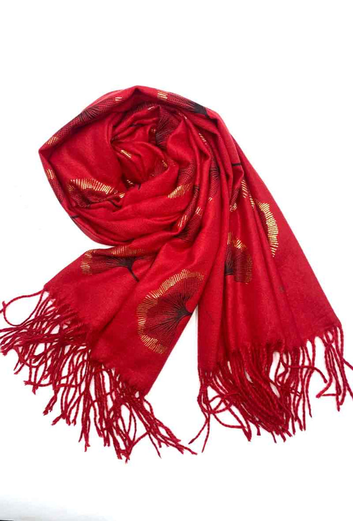 Gingko Leaf Pattern Soft Scarf: Ruddy