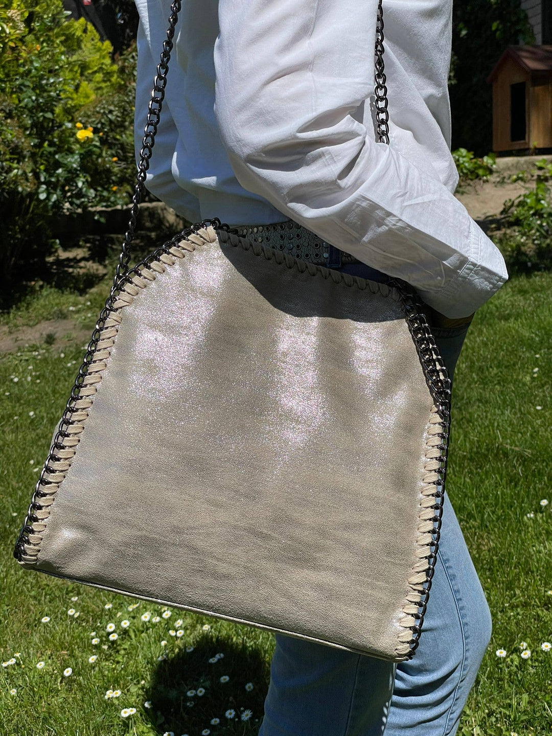 Bag with Metal Chains: Silver