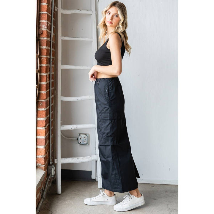 Parachute Cargo Long Skirt: Black / S