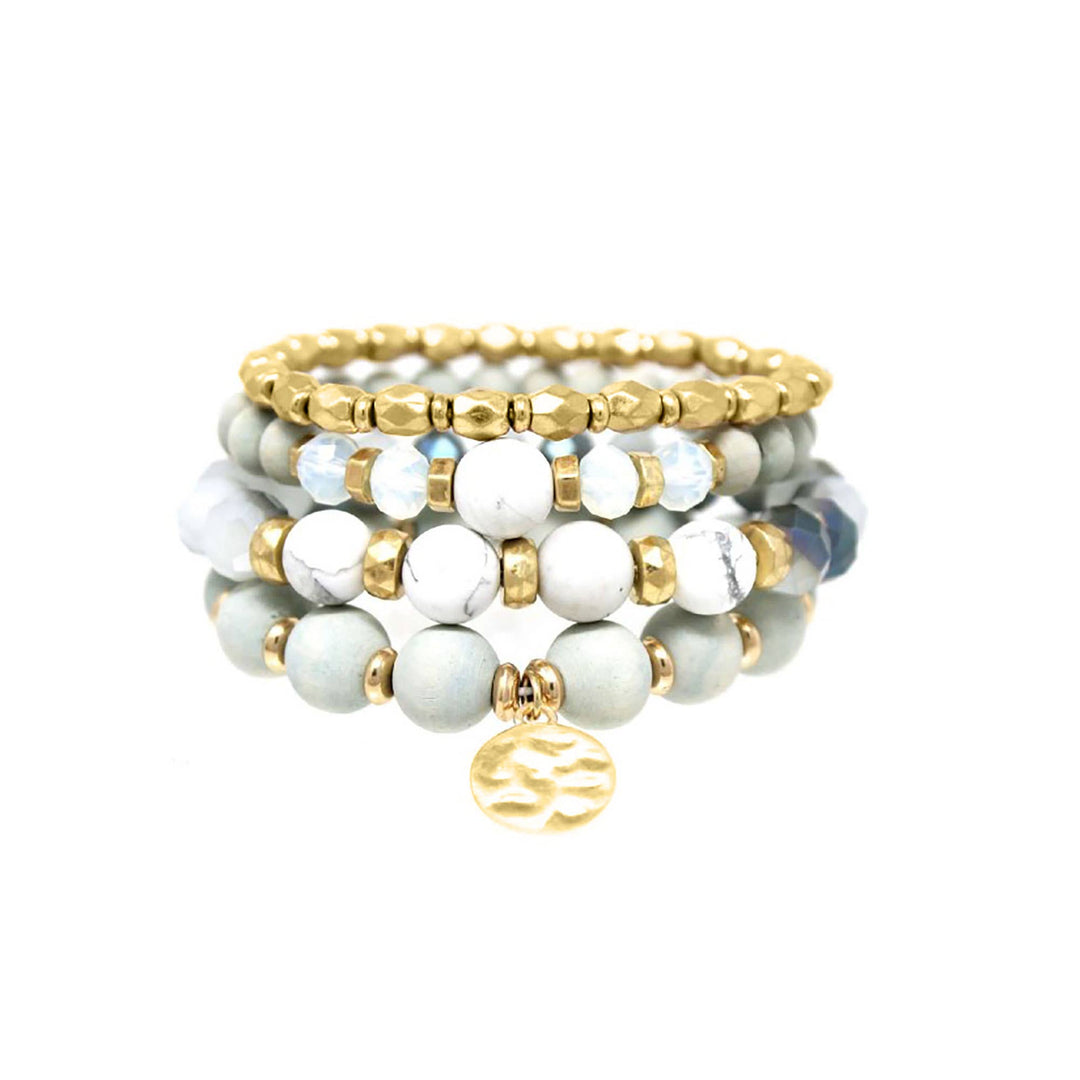 Natural Stone Multi Layer Bracelet: Beige