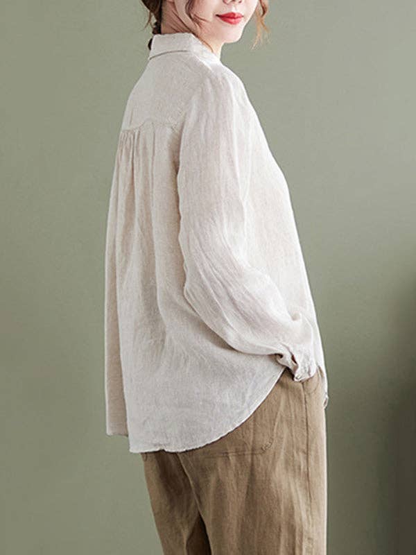 Embroidered Lapel Tops: APRICOT / XL