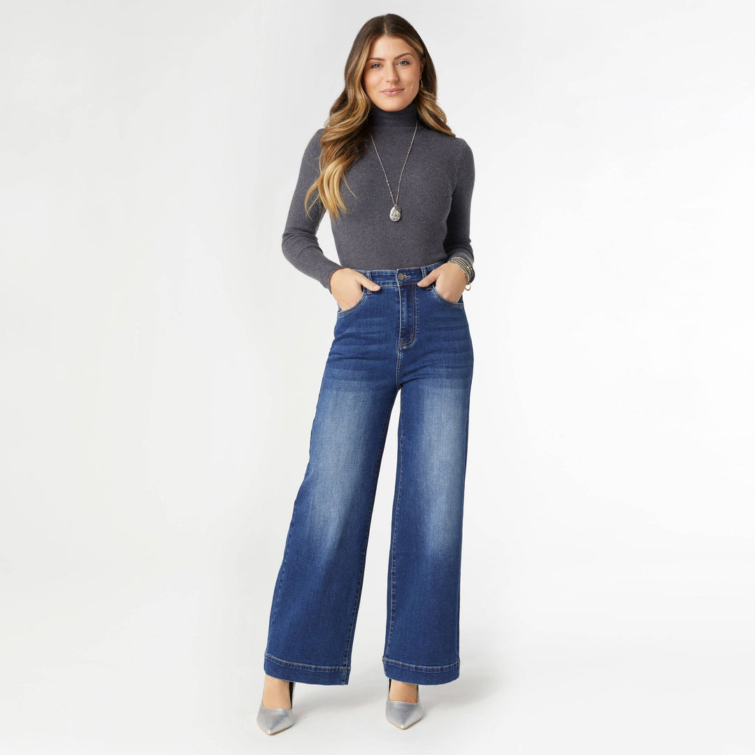 EverStretch High Rise Wide Leg Dark Denim / L