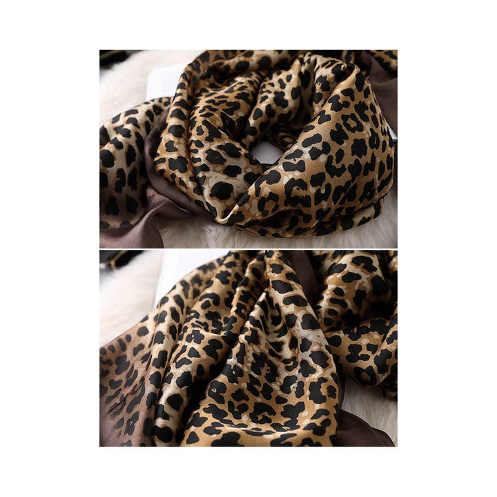 Sheer Trend - Stylish Leopard Gradient Silk Scarf: KHAKI / FREE SIZE