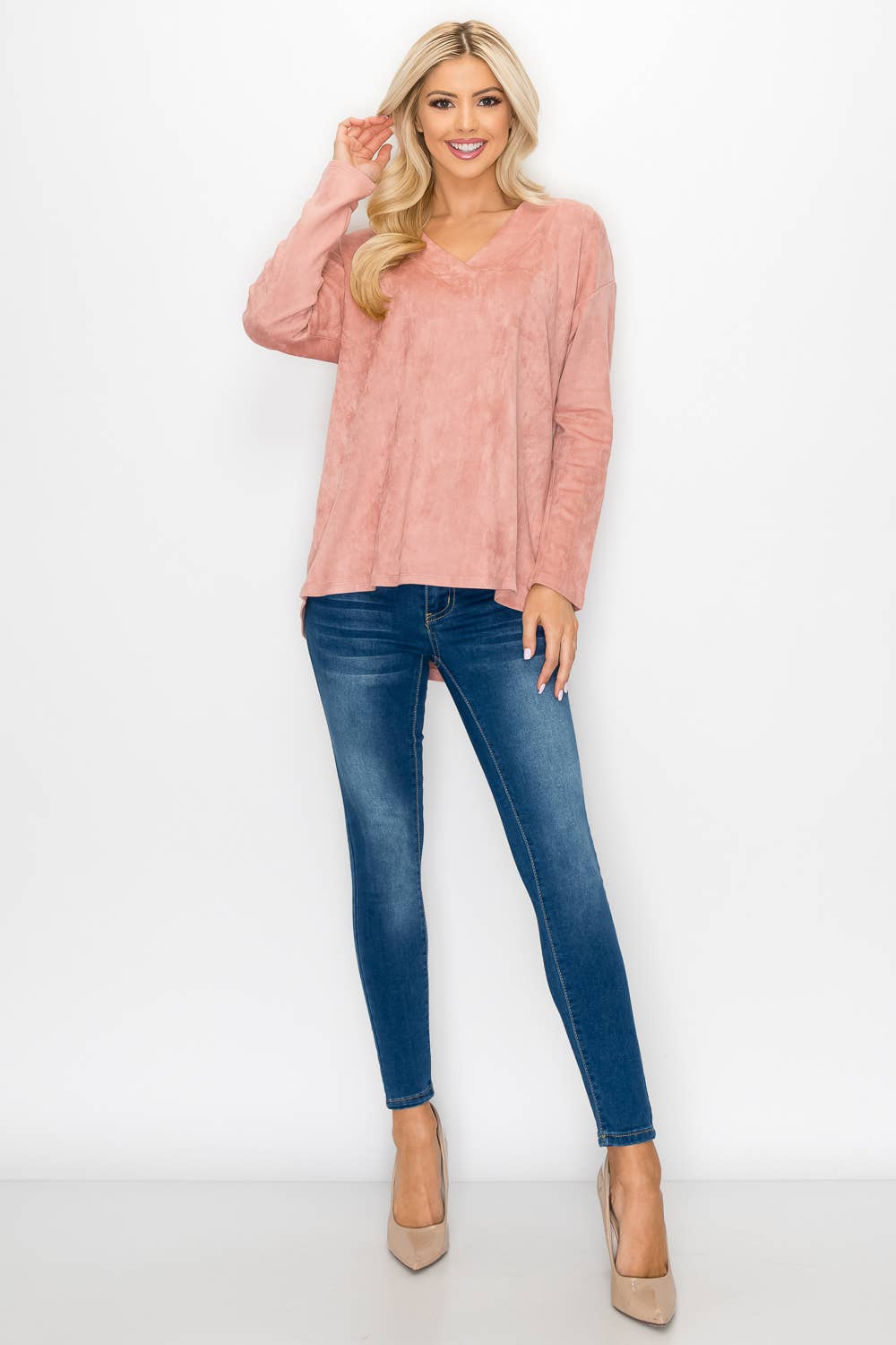 Andrea Stretch Suede Top: KHAKI / XL / A5415