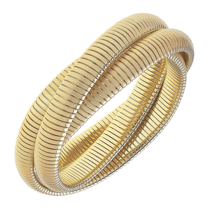 Florence Interlocking 3-Row Watchband Bangle: Satin Gold
