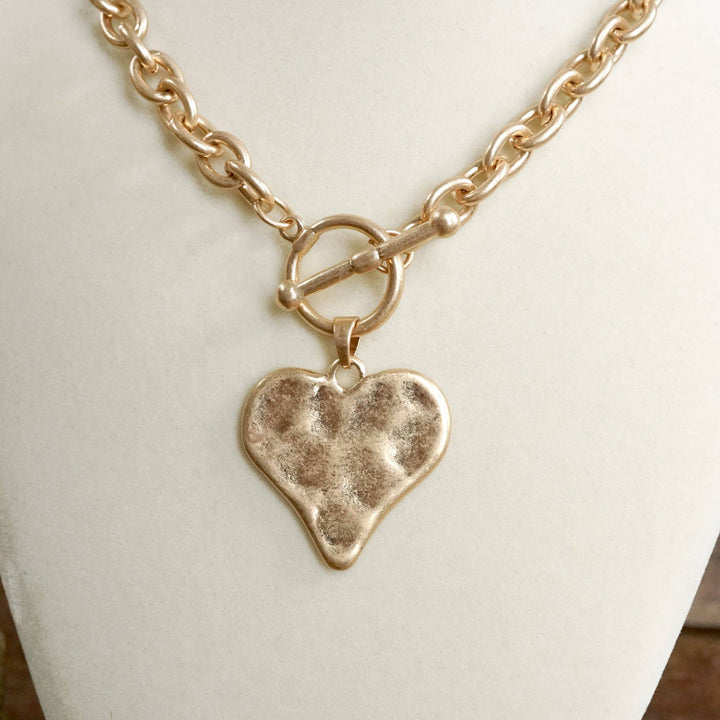 Hammered Heart Toggle Neck: Gold