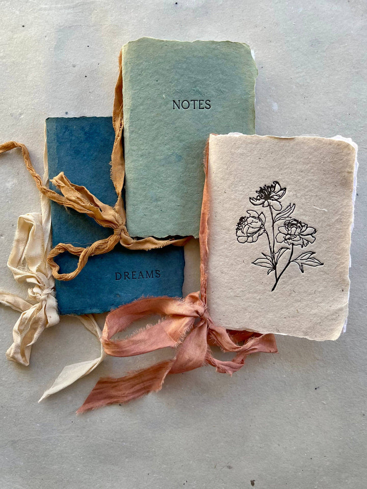Notes - Oak green paper with camel ribbon
