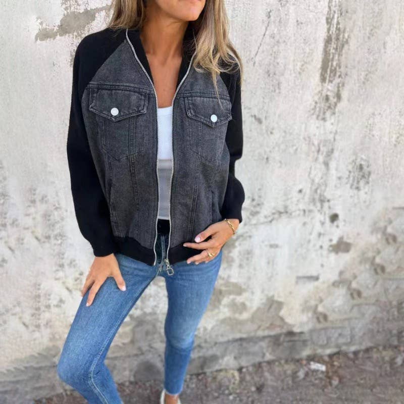 Zip up denim JKT: Grey / S