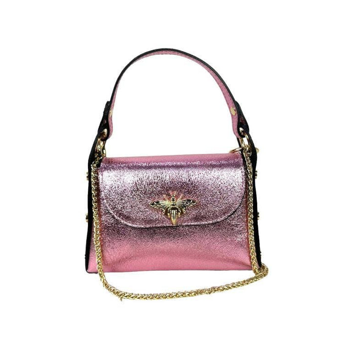 Metallic Leather Bag w/Studs and Bee: Gold