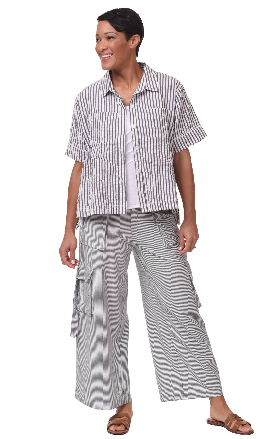 Tulip Clothing - CV1086 Calista Cargo Pant in Ticking Stripe*: M