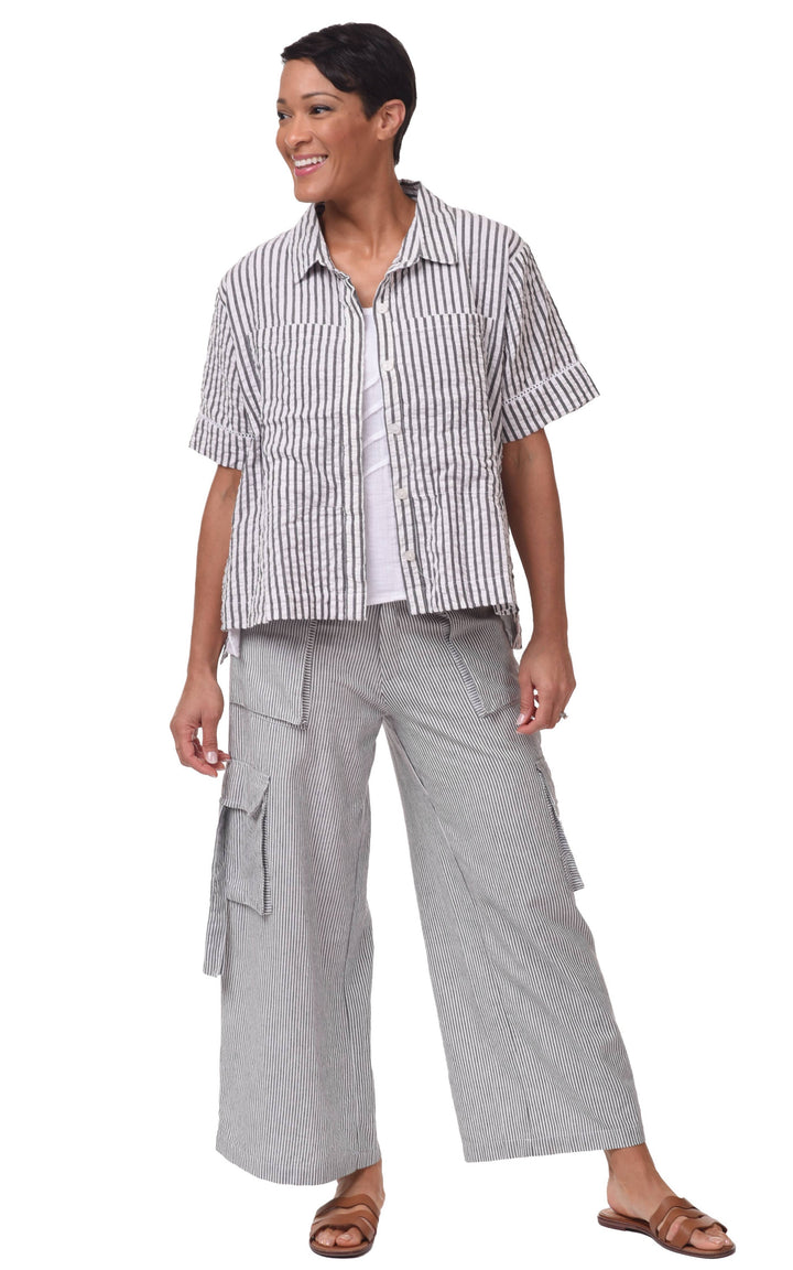 Tulip Clothing - CV1086 Calista Cargo Pant in Ticking Stripe*: M
