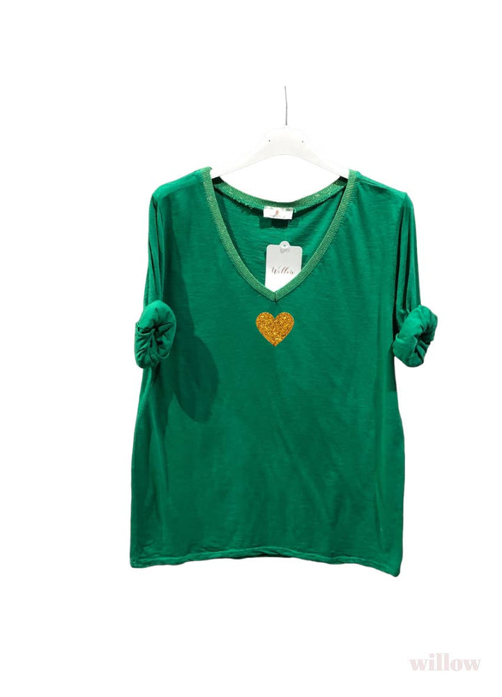 Gold heart long sleeve lurex collar top: Jeans