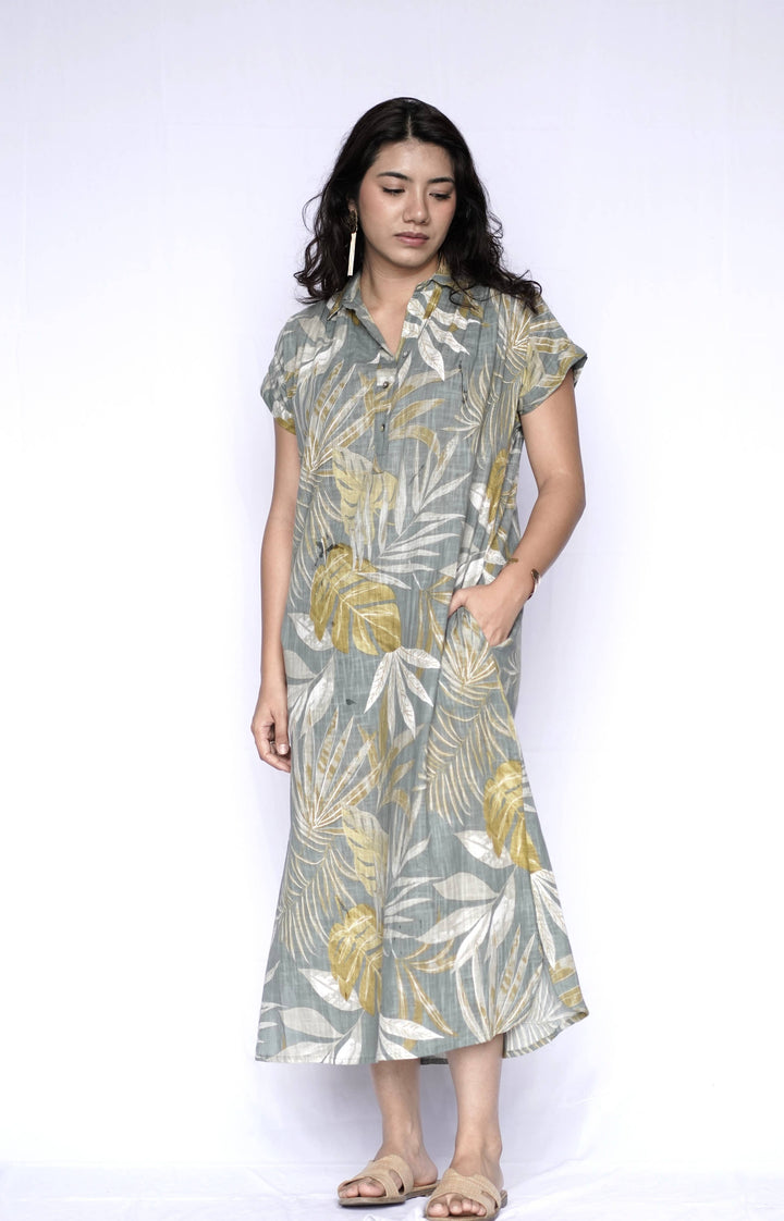 Aya Geo Dress: Mustard / S