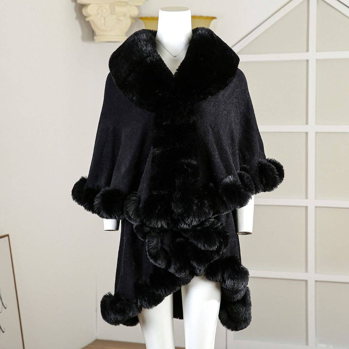 PE371 Double layer fur trimmed capes: Black