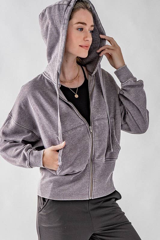 WASHED DOLMAN ZIP UP HOODIE JKT: NATRL