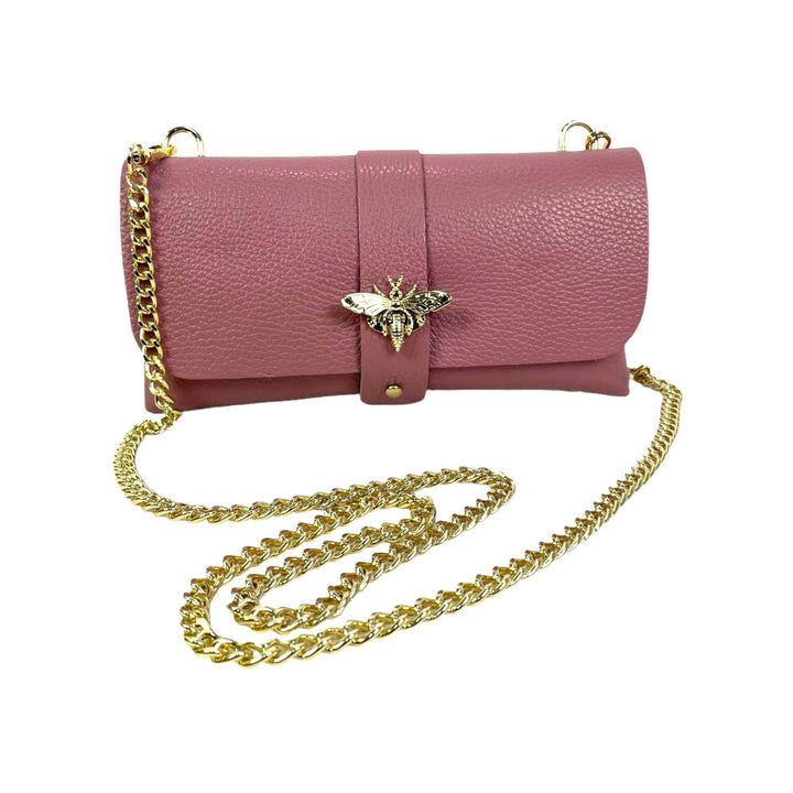 Grain Leather Bag with Dragonfly Clasp: Dark Taupe