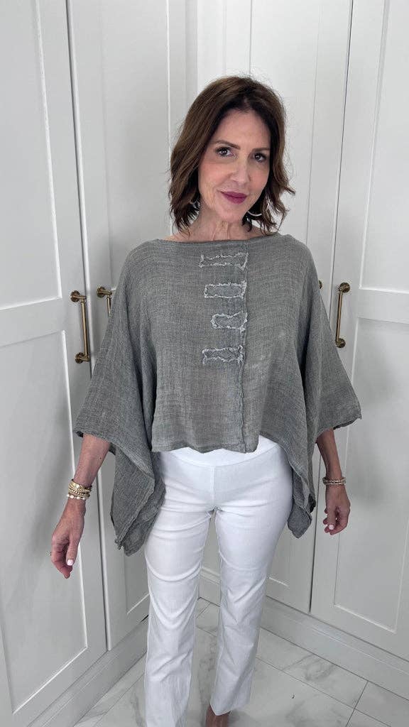 Hallie Crinkle Linen 3/4 Slv Top Coral