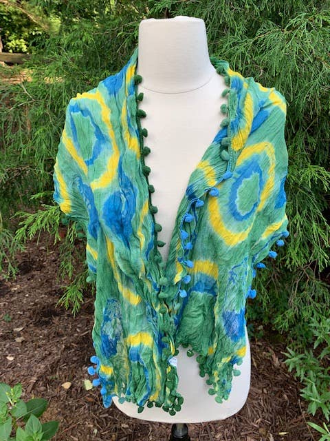 Cotton scarf Tie dye 100% Cotton pom pom edge