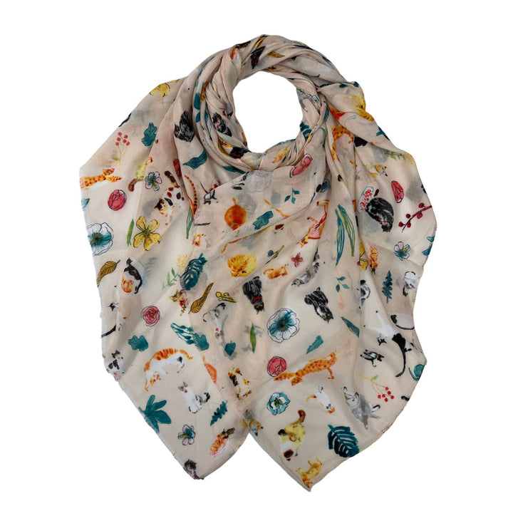 Animal cat print on scarf: Beige
