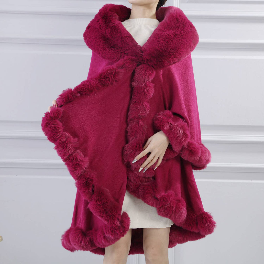PEACH ACCESSORIES - PE371 Double layer faux fur trimmed capes: Raspberry