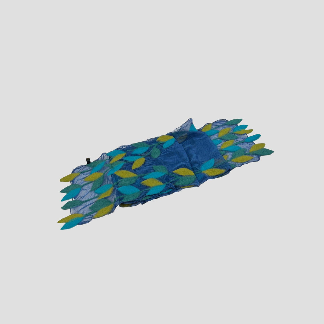 Leaf Merino Wool Handmade Felt Scarf: Blue-Green