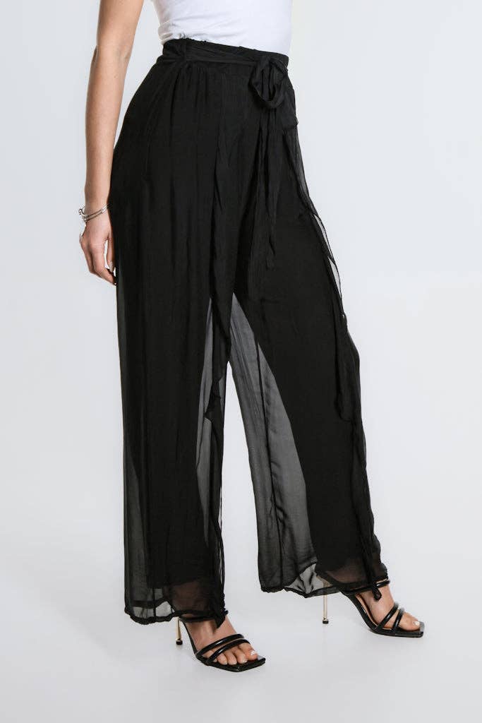 Wrap Front Silk Pant (PL214):Black