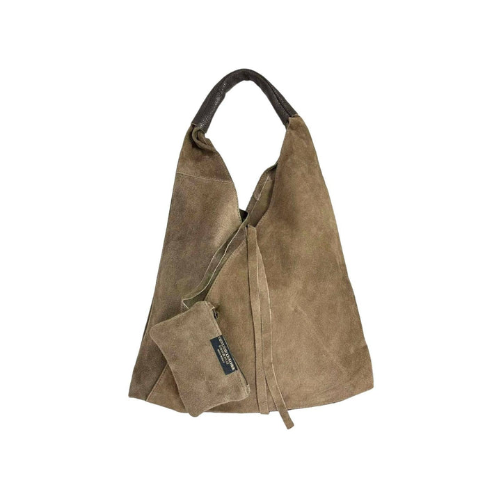 Suede Leather Shoulder Bag: Camel