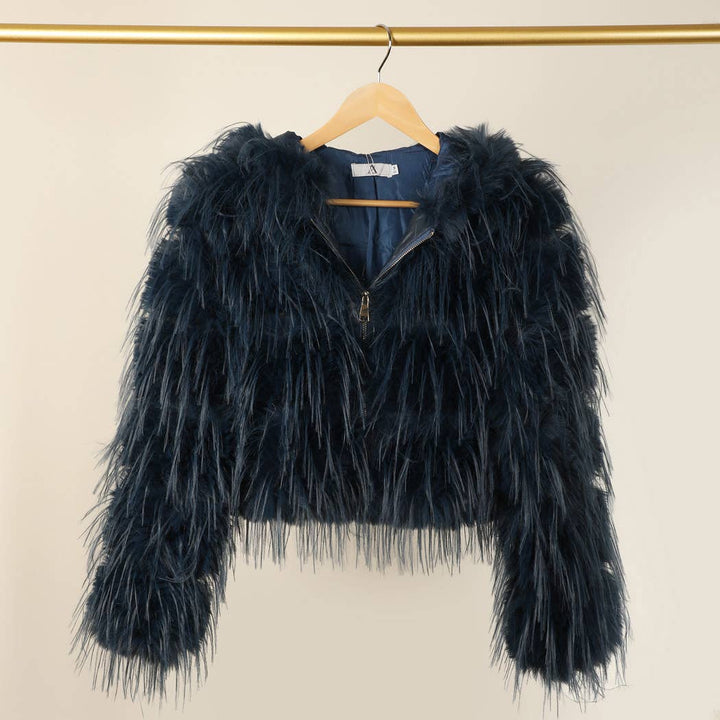Faux Fur Zip Jacket: Beige / L/XL