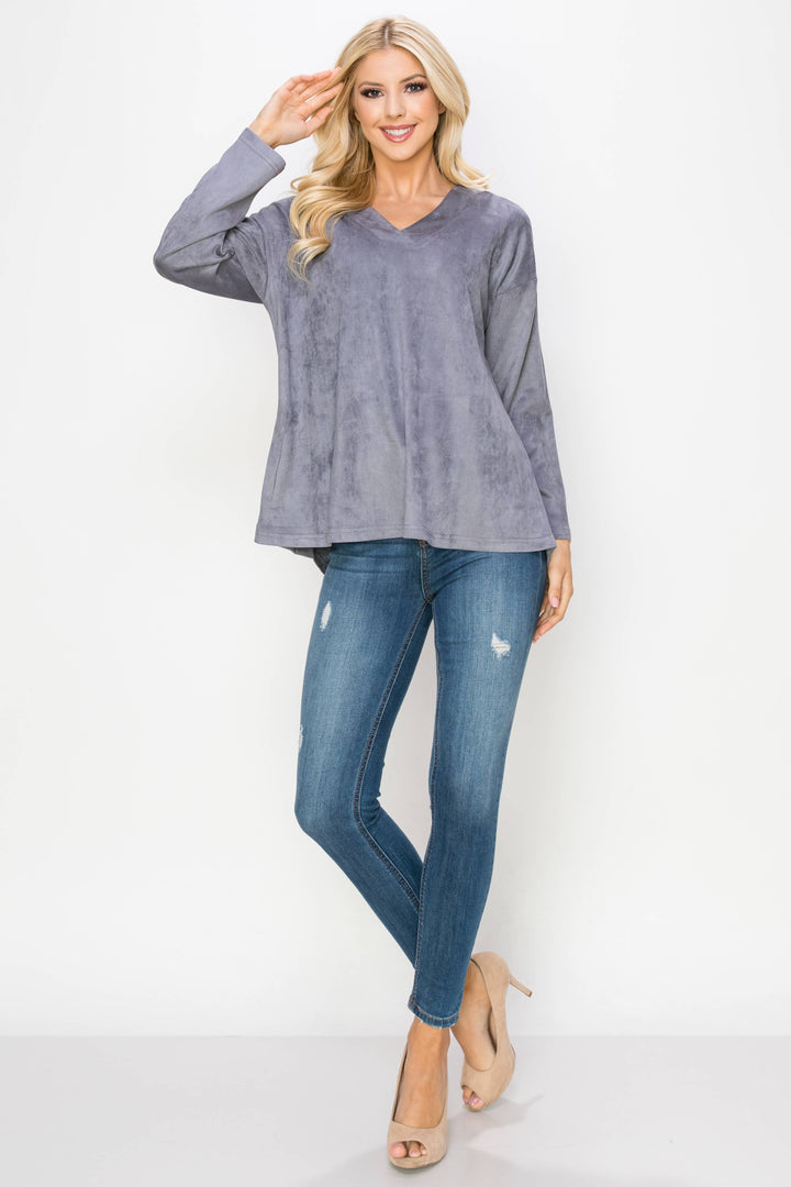 Andrea Stretch Suede Top: KHAKI / XL / A5415